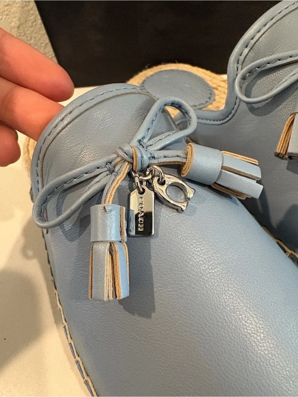 Coach Women's Light Blue Leather Espadrille Mules NWT